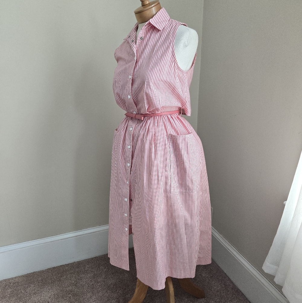 True Vintage Pinstripe Button Down Dress W/ Peckaboo Back